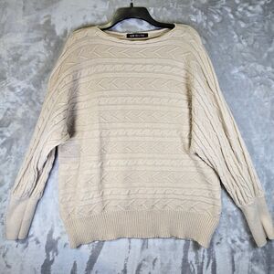 Sew in Love Cable Knit Sweater Oversized Fisherman Womens XL Beige Boat Neckline